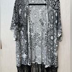 Chico's  0/S Medallion Print Boho Short Sleeve Open Front Eliska Fringe Cardigan Photo 0