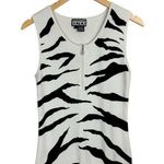 Vtg Y2K Zebra Stripe Ribbed Top Sz Large Quarter Zip Sleeveless Tank Black Photo 0