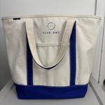 Lands' End Large Canvas Tote Bag Beach Travel Open Top Blue Trim Logo Club One Photo 1