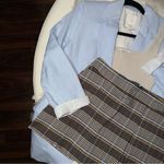 Topshop Brown Blue Plaid Pleated Micro Mini Preppy Skirt Photo 1