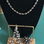 Set Peacock Luster Freshwater Rice Pearl Bracelet Ring Necklace Collection Gray Photo 0