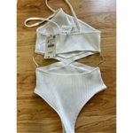 ZARA NWT White Ribbed Bodysuit Cutout One Piece Thong Halter Top sz M y2k Photo 2