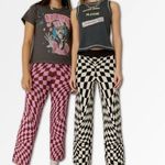 Daydreamer Free People Women’s XS Pink Wave Retro Checkered Boho Ankle Pants NWT Photo 0