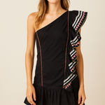 Love Shack Fancy Black 100% Cotton One Shoulder Ruffle Dress sz 2 Mexican Fiesta Photo 0