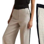 Reiss Luella Colorblock Linen Wide Leg Trousers Neutral Size 10 R Photo 1