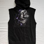 Sewn on Patch Sleeveless Hoodie Black Size L Photo 0
