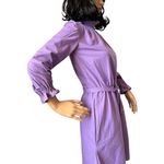 Vintage OOAK Purple cotton mini dress high ruffled keyhole collar belt small Photo 12