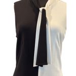 Cache Black White Color Block Midi Dress Bi Stretch Attached Scarf Tie Sz 12 Photo 2