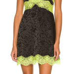 Alice + Olivia  Zaira Lace Trim Mini Dress Black/Lime Punch Sz 2 Photo 0