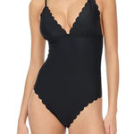 J.Crew NWT  Scalloped One-Piece Swimsuit in Solid Black BF041 Women's L Photo 0