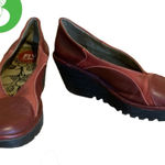 Fly London  "YONI" TWO TONE BURGUNDY LEATHER SLIP ON WEDGE SHOES (38) Photo 0