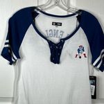 NFL  New England Patriots White Blue Lace Up Vneck Tshirt Photo 1