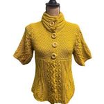 Ivy Jane  Mustard Yellow Thick Knit Short Sleeve Button Front Sweater Cardigan Photo 0