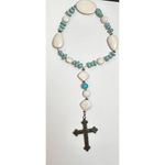 Christian prayer beads rosary beads white and turquoise beads silver cross Blue Photo 9