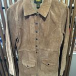 Free People  VTG Camel Suede Snap Button Long Trench Jacket Boho Western Large Photo 0