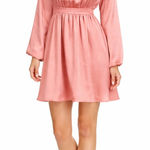Michael Kors MICHAEL‎ KORS Dusty Rose Satin Chain Neck Long Sleeve Smocked Waist Mini Dress S Photo 0