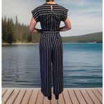 Monteau Chic Women’s Blue White Striped Maxi Jumpsuit Pocket Boho beach Sz XL Photo 1