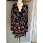 Trixxi Floral Print NWT Chiffon Semi Sheer Bell Long Sleeve Mini Dress Size M Boho Chic Photo 2