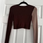 Garage  Brown and Tan Long Sleeve Ribbed button up crop top size S Photo 3