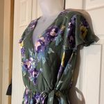Blue Rain  Green Floral Romper Tie Belt Vneck XL Photo 7