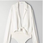 Babaton Women's Bodysuit Long Sleeve Beige Double Layer Front Size XS Photo 1