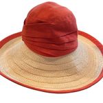 Nordstrom coral linen / cotton & Paper Straw Resort Wear Sun Hat one size Photo 2