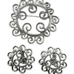 Sarah Coventry Silver Tone Whimsical Swirl Brooch Pin‎ And Clip Earrings Set Photo 0