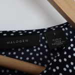 Halogen  Navy Blue White Polka Dot Sleeveless A-Line Dress Size L Photo 2