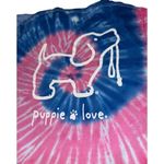 Puppie Love Tie Dyed T Shirt Women's Medium Pink Blue Summer Beach Vacation Photo 4