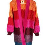 Farm Rio Striped Oversized Cardigan Multicolor Knit Puff Sleeve size XS Crochet Photo 0