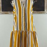 Nine West  Womens Size Small Yellow White Striped Sleeveless Drop Waist Dress Photo 0