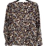 J. Jill Pima Cotton Crew‎ Neck Floral Long Sleeve Tee Shirt Size Medium Black Photo 1