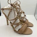Ivanka Trump leather strappy tan high heels women Size 9M Photo 7