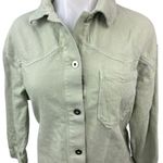 ZARA  Women's Green Denim Button Down Raw Hem Long Sleeve Shirt Jacket Top Size S Photo 2