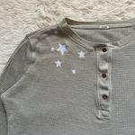 Monrow Top Oversized Crop Henley Thermal Shirt Star Embroidered Long Sleeve S Photo 4