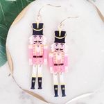 Boutique Handmade pink and black wooden nutcracker earrings with gold accents #holiday Photo 5