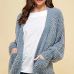 NWT Pinch Faux Fur Soft Cardigan Knit Sweater S M Blue Photo 0