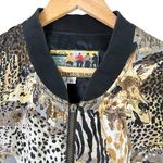 Vintage 80s Atlantic Beach 100% Silk Safari Animal Lightweight Bomber Jacket, XL Tan Photo 1