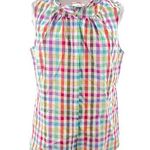 Lafayette 148  rainbow check ruffle neck blouse sz 10 Photo 0