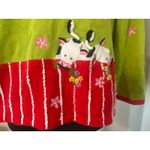 VTG Berek Cow Print Cardigan Sweater Floral Appliqué Farm Art to Wear Teacher XL Green Photo 4