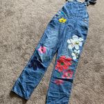 Misslook Floral Painted Light Wash Blue Denim Overalls SIZE S Photo 1