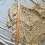 Elegant Cream Lace Trim Women's beach top hippie boho shirt White Photo 5