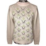 Open Knit High Collar Floral Granny Sweater Casual Everyday Grandma Green Size M Photo 0