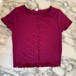 BP NWOT . Cropped Burgundy Short Sleeve Ribbed Lettuce EdgeTee Size Small Photo 2