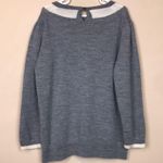 J.Crew Women’s Merino Wool Knit Bib Collar Design Gray Cream 7/8 Sleeve Sweater Photo 3