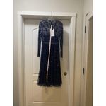 Mac Duggal  Dress Womens 2 Navy Beaded Embroidered Long Sleeve Midi Formal 10799 Photo 1