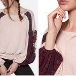 Free People Casual Clash Thermal Top Contrasting Billowed Sleeve Rose Petal XS Photo 5