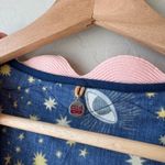 CELIA B Dress Celestial Sun Stars Print Navy Rickrack Trim Midi Dress XS Blue Photo 3