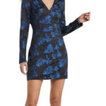 Lulus Womens Dress Size Small Black Blue Floral Jacquard Long Sleeve Mini Party Photo 0