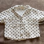 Love Note LOVE NOTES Crop Top Button Front Short Sleeve Polka Dots Women’s Shirt Sz S EUC Photo 5